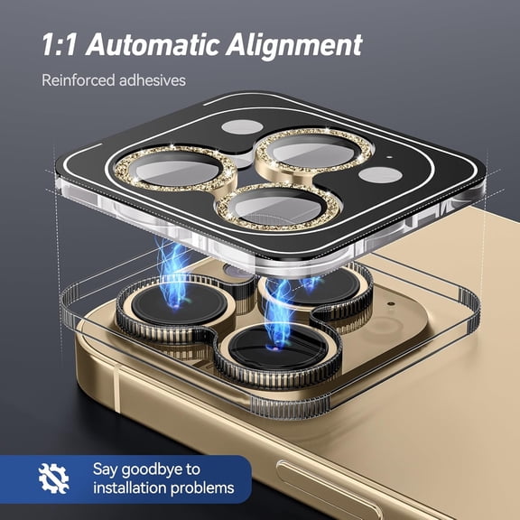 NIJUDA -Camera Lens Protector for iPhone 17 Pro Max/17 Pro/16 Pro Max/16 Pro/15 Pro Max/15 Pro/14 Pro Max/14 Pro, 9H Tempered Glass Screen Protector Cover Alignment Kit Metal Individual Ring