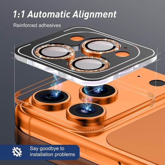 NIJUDA -Camera Lens Protector for iPhone 2025 Pro Max/2025 Pro/16 Pro Max/16 Pro/15 Pro Max/15 Pro/14 Pro Max/14 Pro, 9H Tempered Glass Screen Protector Cover Alignment Kit Metal Individual Ring