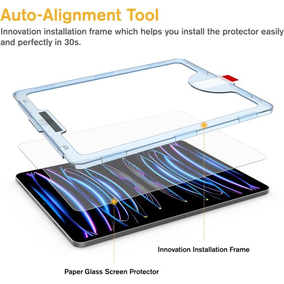 NIJUDA -Paperfeel Glass Screen Protector for iPad Pro 12.9 (2022-2018) | EZ Kit Inatallation Frame, Auto-Alignment, Matte Surface, Tempered Glass, Crafted for Natural Writing, Anti-Glare