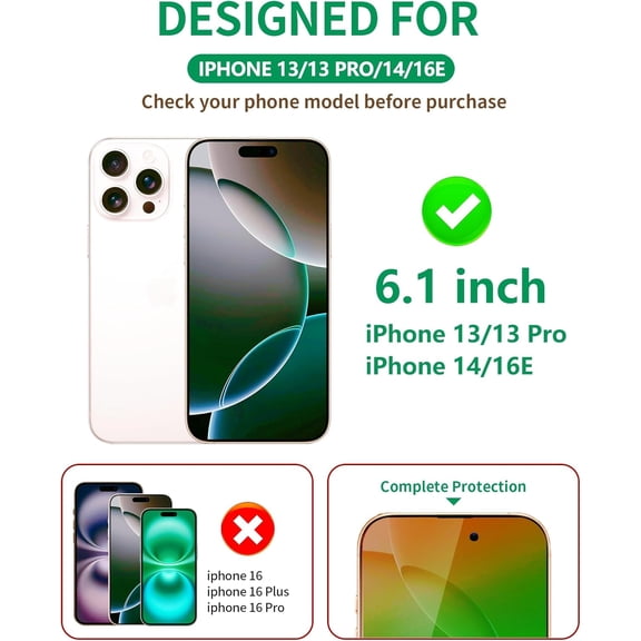NIJUDA -Privacy Screen Protector for iPhone 13/13 Pro/14/16E Tempered Glass 6.1 inch Private Protective Film Anti-Blue Light Anti Spy No-Bubble Gradient Green [HD Clarity], 2-Pack
