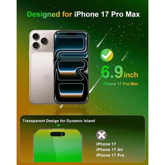 NIJUDA -Privacy Screen Protector for iPhone 17 Pro Max Tempered Glass 6.9 inch Private Protective Film Anti-Blue Light Anti Spy No-Bubble Gradient Green [HD Clarity], 2-Pack