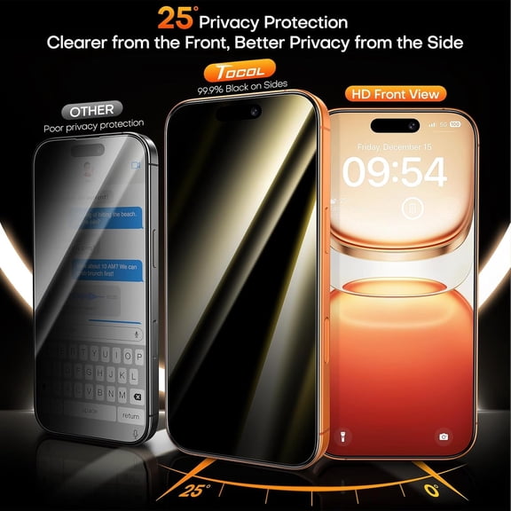 NIJUDA -Privacy Screen Protector for iPhone 17 Pro/iPhone 16 Pro 9H Hardness Military Grade Shatterproof HD Tempered Glass for Full Coverage Easy Installation 2 Pack
