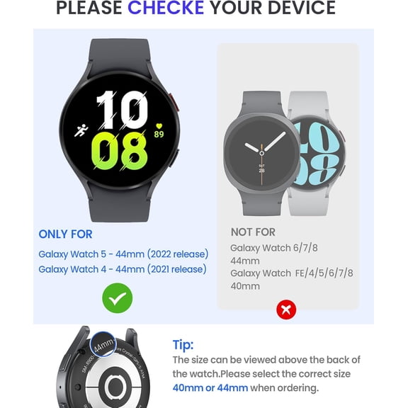 NIJUDA -Waterproof Case for Samsung Galaxy Watch 5 & 4 Screen Protector 44mm with Tempered Glass, 1-Pack Hard PC Cover Bumper for Galaxy Watch5/4 No Fog, Touch-Responsive, Black