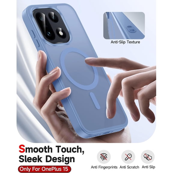 NIJUDA -for OnePlus-15 Case: One Plus 15 Case with [2 Packs] Screen Protector, Magnetic Matte Translucent Soft-Touch Slim & Full Body Drop Proof de Andorid Phone Case OnePlus 15 5G, Light Blue