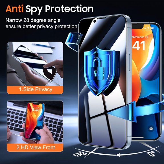 NIJUDA -for iPhone 13/13 Pro / 14 Privacy Screen Protector - [Military Grade Shatterproof & 9H+ Hardness] Screen Protector 14 Tempered Glass Full Coverage Protection, Easy to install, 2 Packs