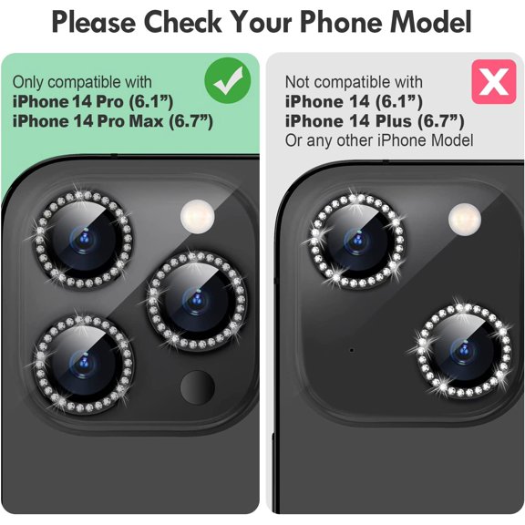 NIJUDA -for iPhone 14 Pro/14 Pro Max Camera Lens Protector Bling, 9H Hardness Scratchproof Metal Individual Ring Protector, Stylish Accessories, Case Friendly (Black Diamond pro)