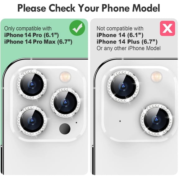 NIJUDA -for iPhone 14 Pro/14 Pro Max Camera Lens Protector Bling, 9H Hardness Scratchproof Metal Individual Ring Protector, Stylish Accessories, Case Friendly (Silver Diamond pro)