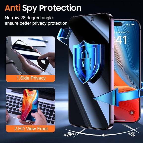 NIJUDA -for iPhone 14 Pro Privacy Screen Protector - [Military Grade Shatterproof & 9H+ Hardness] Screen Protector 14 Pro Tempered Glass Full Coverage Protection, Easy to install, 2 Packs
