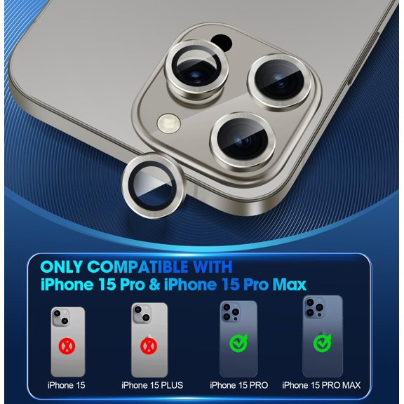 NIJUDA -for iPhone 15 Pro/iPhone 15 Pro Max Camera Lens Protector Individual Metal Ring 9H Hardness Scratchproof Protector, Stylish Accessories, Case Friendly (Metal Gray)