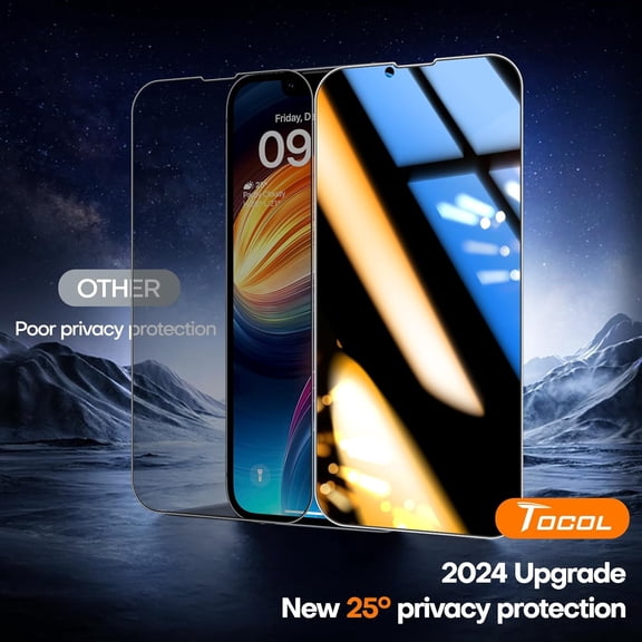 NIJUDA -for iPhone 16e / iPhone 13 Privacy Screen Protector True 25Anti Spy 9H+ Hardness Tempered Glass for iPhone 13 Full Coverage Screen Protector Easy Installation 2 Pack