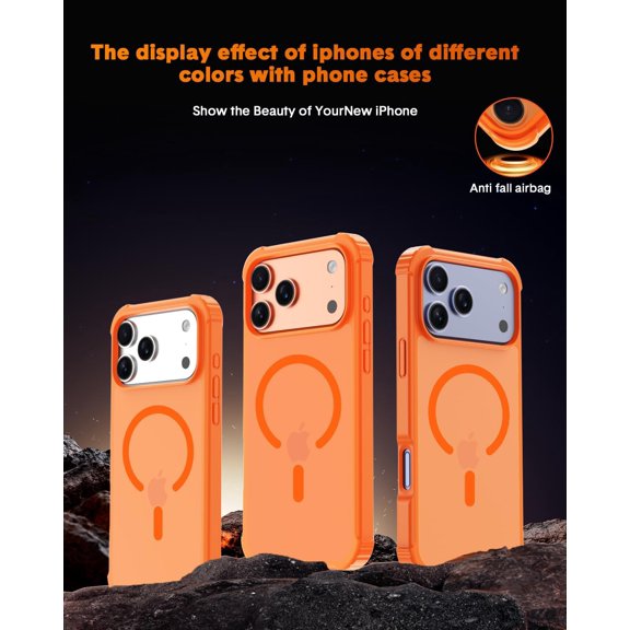 NIJUDA -for iPhone 17 Pro Case with Tempered Glass Screen Protector & Lens Protector, Compatible with MagSafe, Military-Grade 4-Corner Shockproof, Magnetic Translucent Matte Orange Case