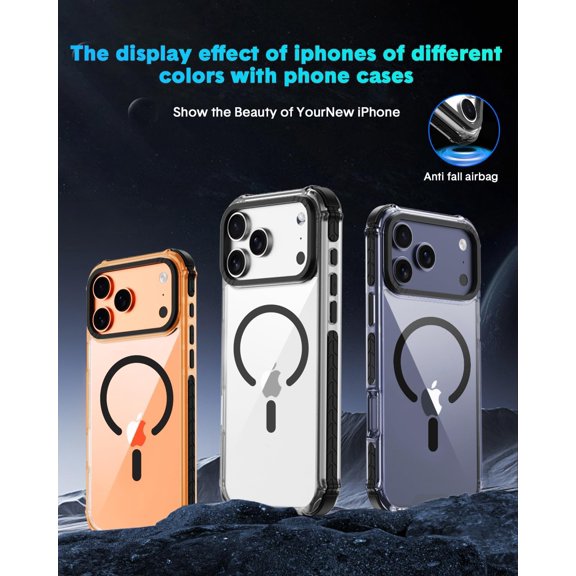 NIJUDA -for iPhone 17 Pro Max Case with Tempered Glass & Lens Protector, Compatible with MagSafe, Military Grade Shockproof with 4-Air Corner & Anti-Slip Black Frame, Magnetic Anti-Yellowing Case