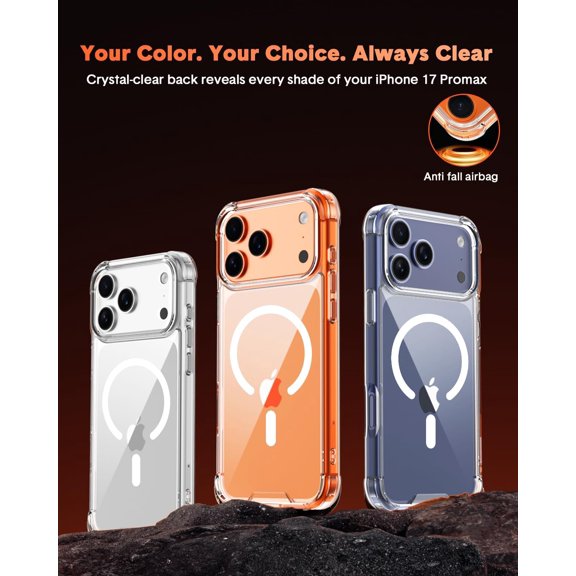 NIJUDA -for iPhone 17 Pro Max Case with Tempered Glass Screen Protector & Lens Protector, Compatible with MagSafe, Military-Grade 4-Corner Shockproof, Magnetic & Anti-Yellowing Clear Case