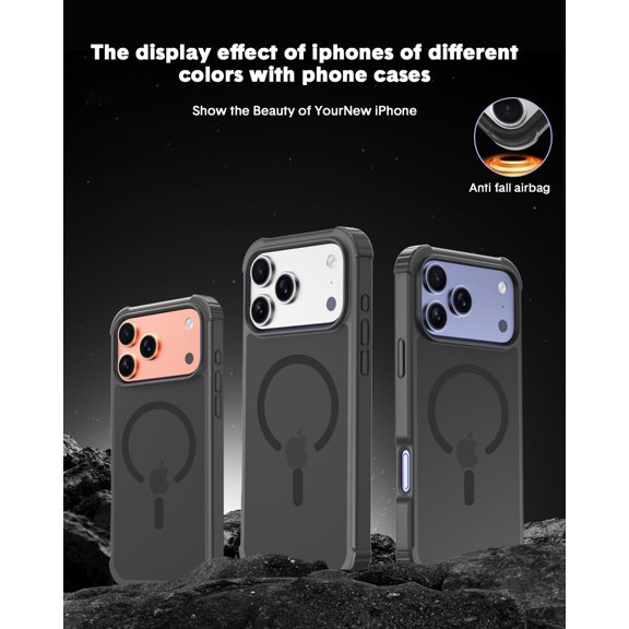 NIJUDA -for iPhone 17 Pro Max Case with Tempered Glass Screen Protector & Lens Protector, Compatible with MagSafe, Military-Grade 4-Corner Shockproof, Magnetic Translucent Matte Black Case