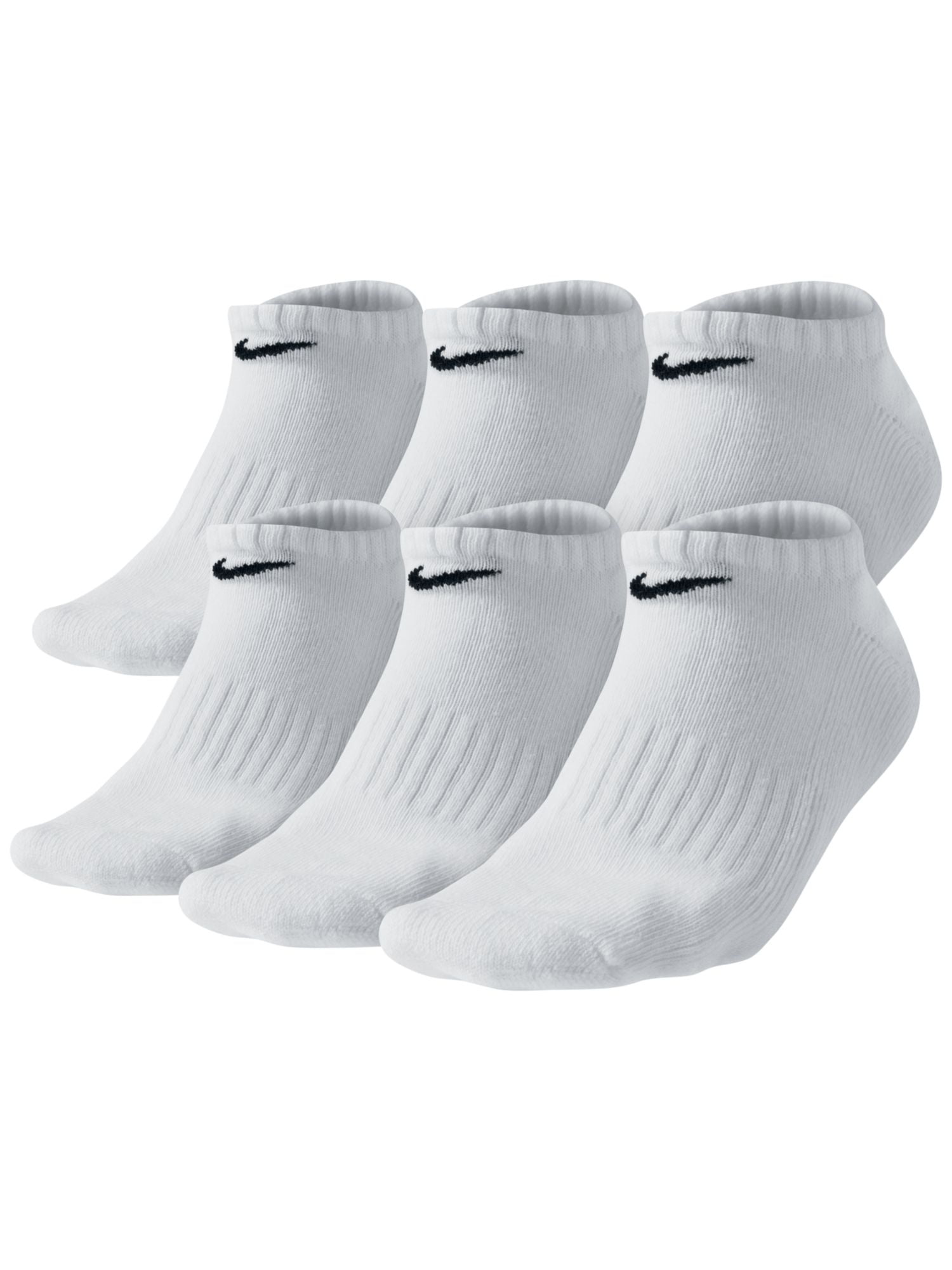 NIKE 6 Pack Gray Cotton Solid Logo Impact Absorption No-Show Easy Care Arch Support Moisture Wicking Training Casual Socks 8-12