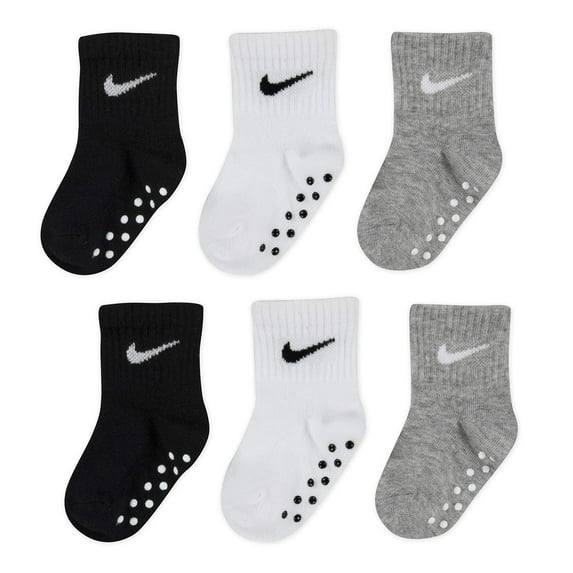 NIKE Children's Apparel Baby Ankle Gripper Socks (3 Pairs), Black/White/Grey, 12/24M
