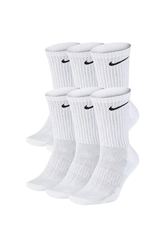 Dri-Fit Training Cotton Cushioned Crew Socks 6 PAIR White with Black Signature Swoosh Logo) LARGE 8-12