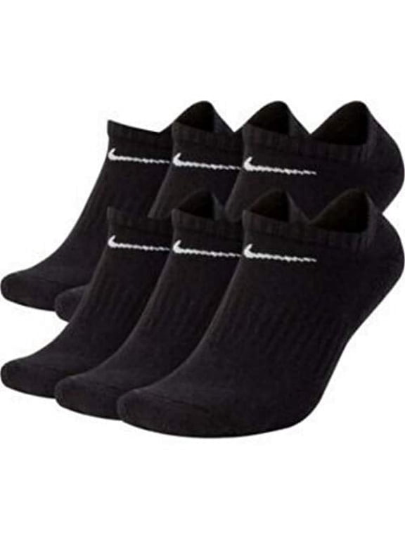 Dri-Fit Training Everyday Cotton Cushioned No Show Socks 6 PAIR Black with White Signature Swoosh Logo) LARGE 8-12