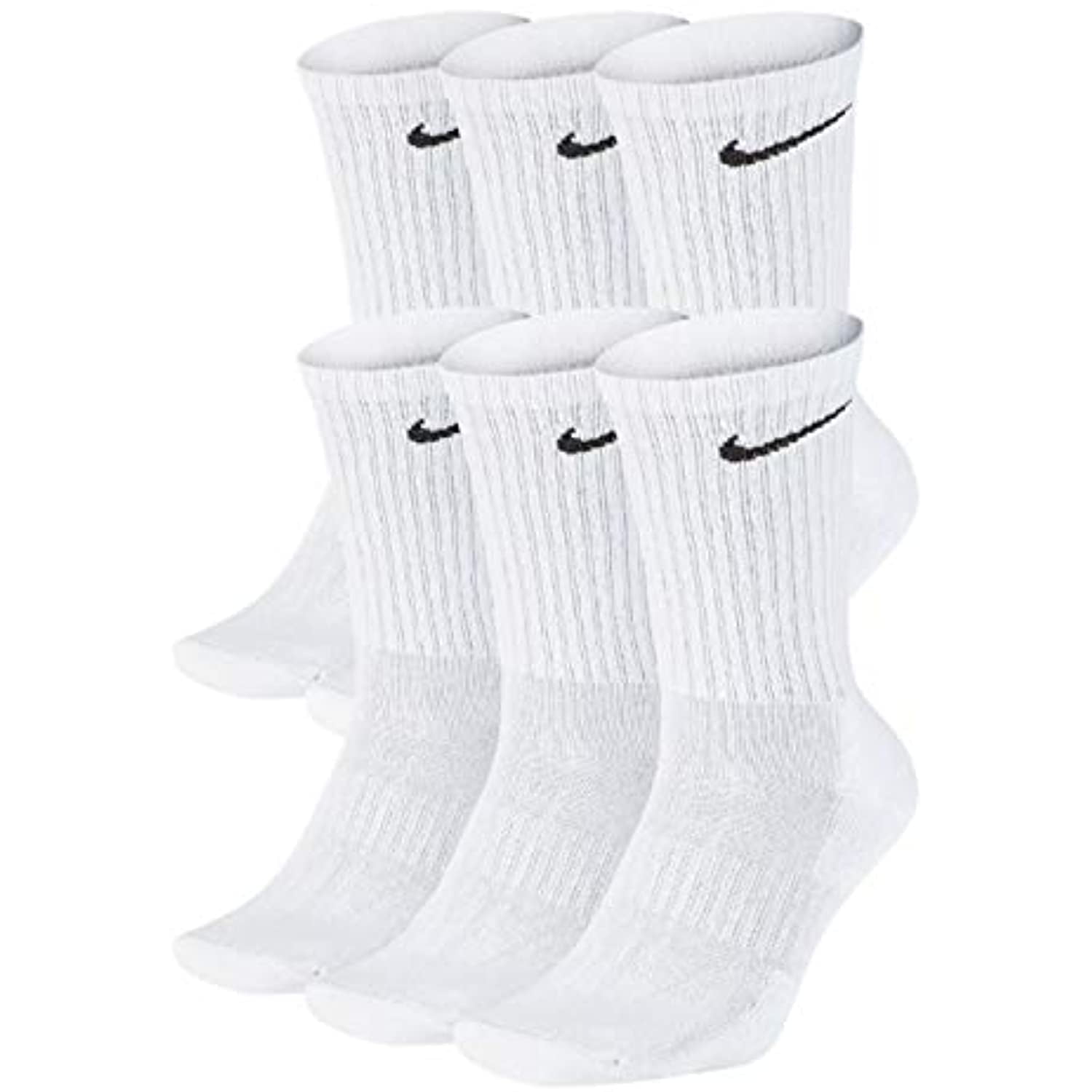 NIKE Everyday Performance Training Socks (6-Pair) (M (Men's 6-8 / Women's 6-10), Crew White)