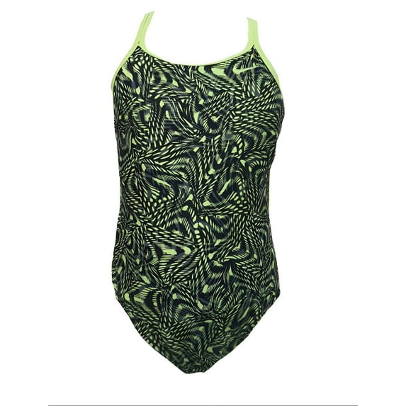 NIKE Girl's Thin Straps Cross Back One Piece Swimsuit, Yellow, 28