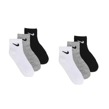 Nike Boys' 6-Pack Quarter Socks Color: gray/multi Size: 5 - 7