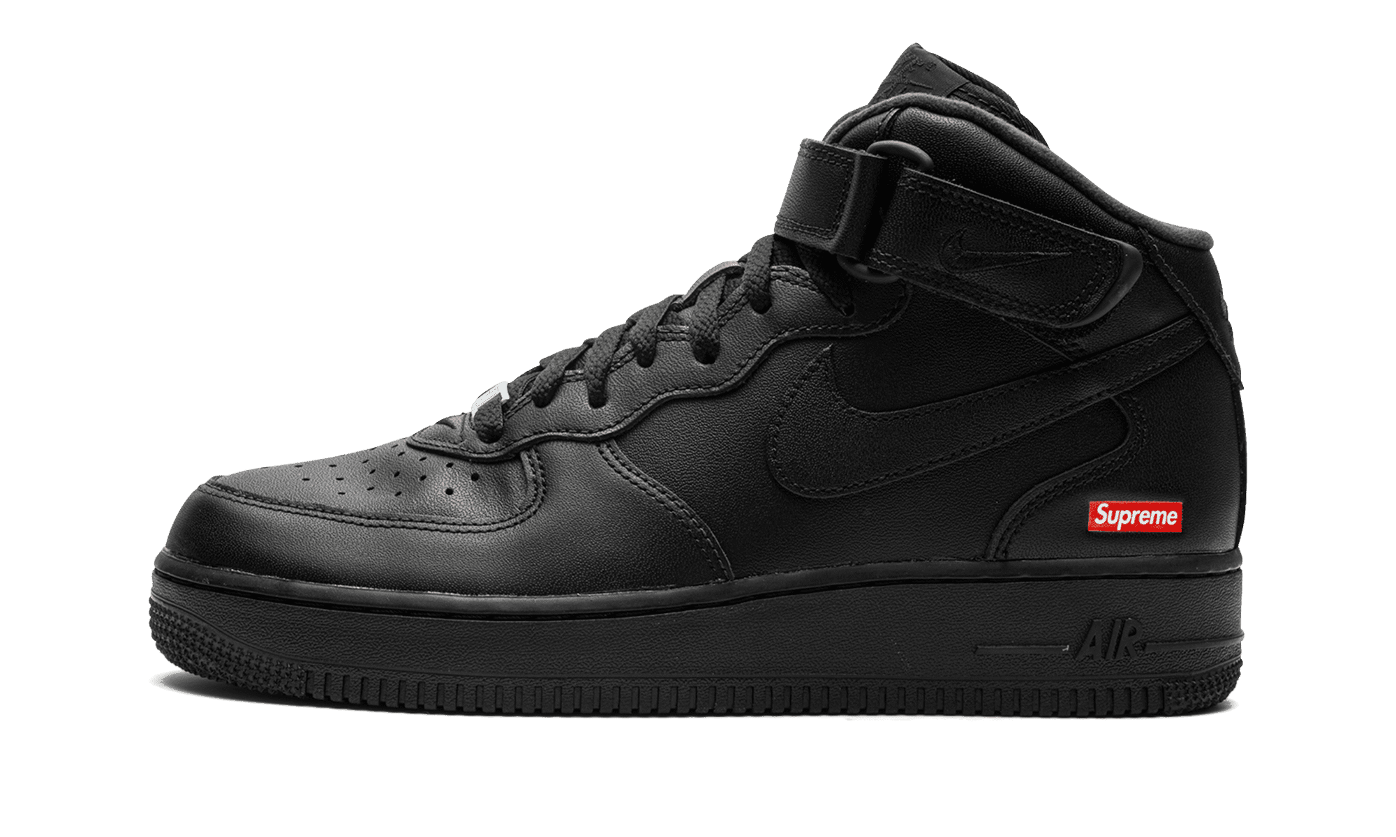 NIKE MENS Air Force 1 Mid "Supreme - Mini Box Logo Black" FZ8784 001 from Stadium Goods