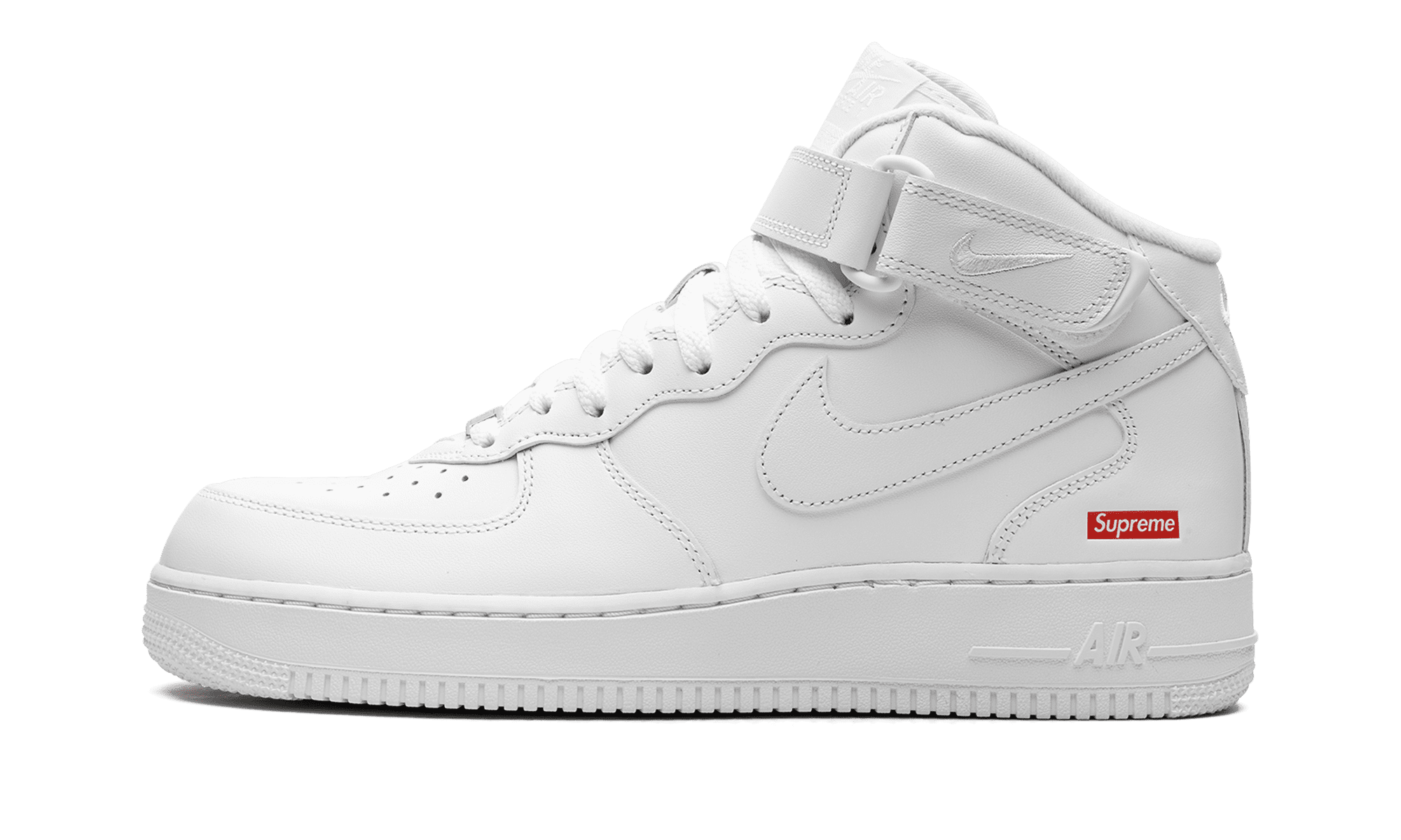 NIKE MENS Air Force 1 Mid "Supreme - Mini Box Logo White" FZ8784 100 from Stadium Goods