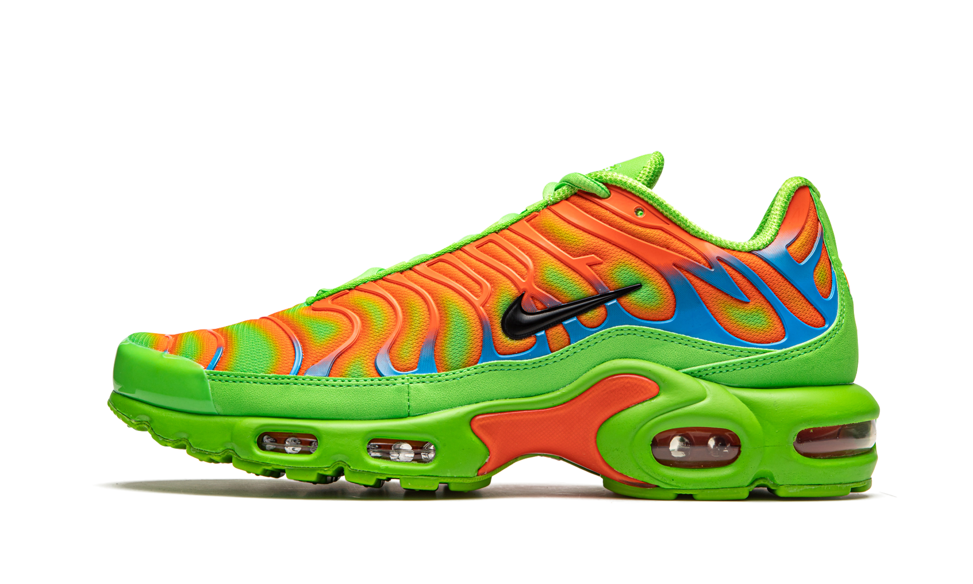 green and orange air max plus