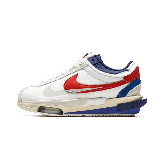 NIKE MENS Cortez 4.0 "Sacai - White / Red / Blue" DQ0581 100 from Stadium Goods