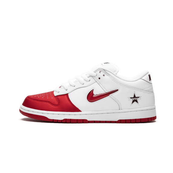 NIKE MENS SB Dunk Low "Supreme - Jewel Swoosh Red/White" CK3480 600 from Stadium Goods