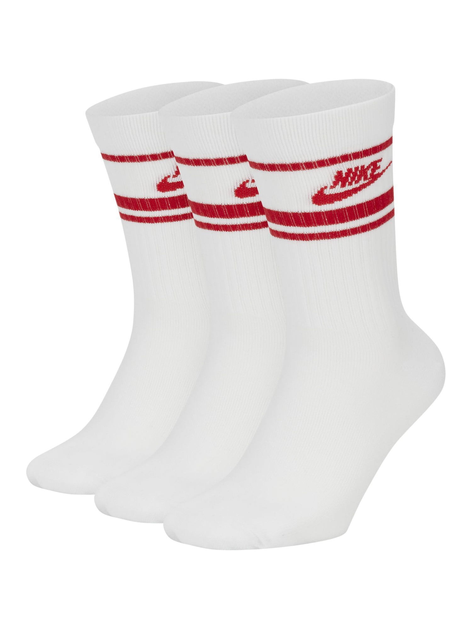 NIKE Mens 3 Pack Red Logo Graphic Cushioned Casual Crew Socks 8-12