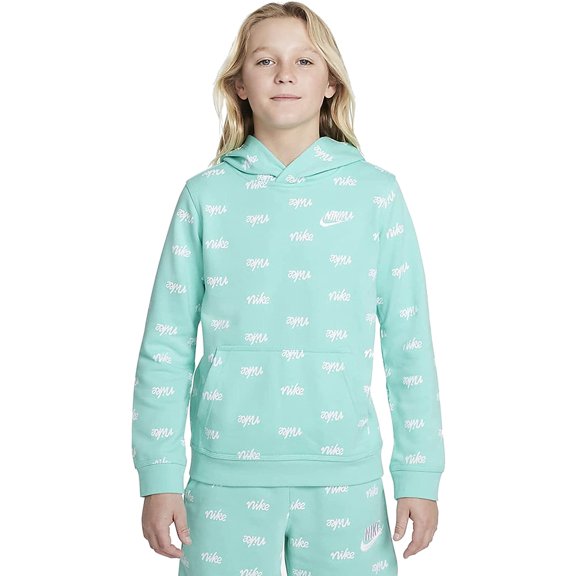 NIKE Sportswear Boys Club Pullover Hoodie Large Tropical Twist/White