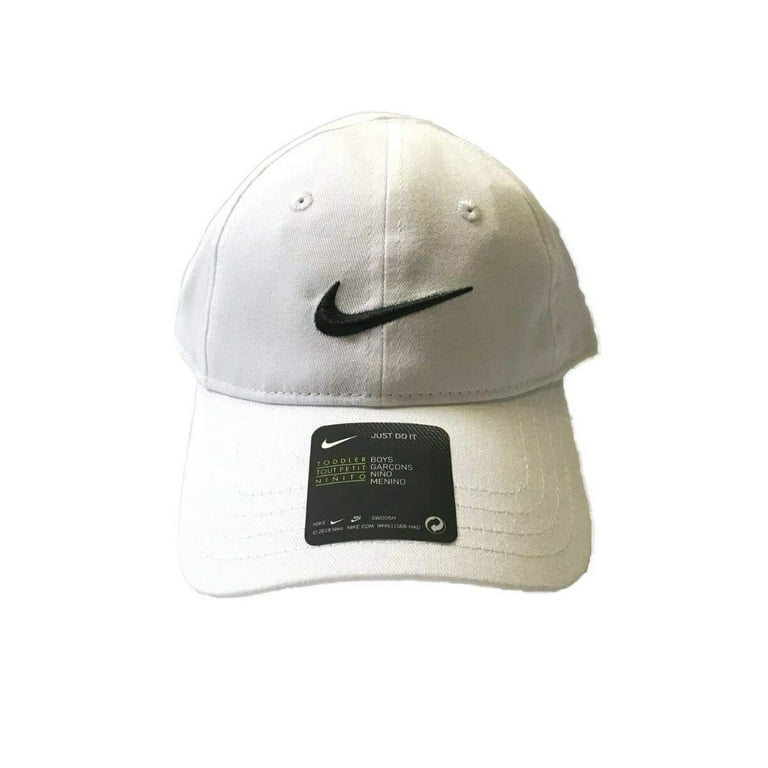 NIKE Toddler Just Do It Sports Hat Adjustable Sun Cap (White w/ Signature  Black Swoosh) 