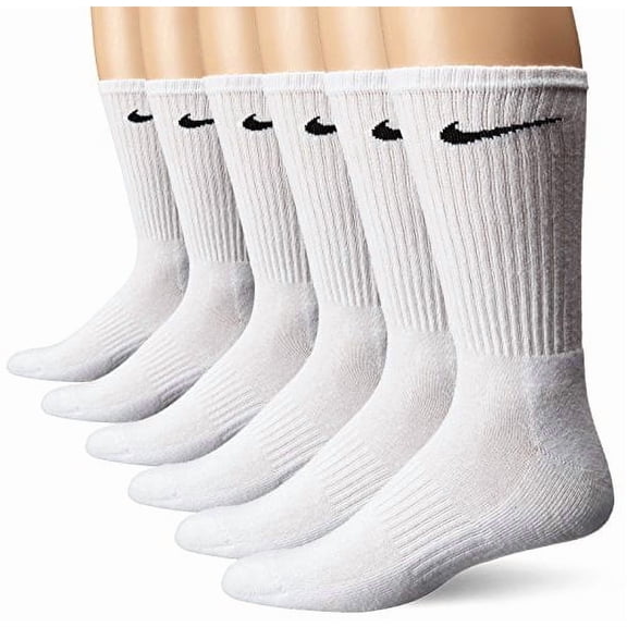 NIKE Unisex Performance Cushion Crew Socks with Band (6 Pairs), White/Black, Medium