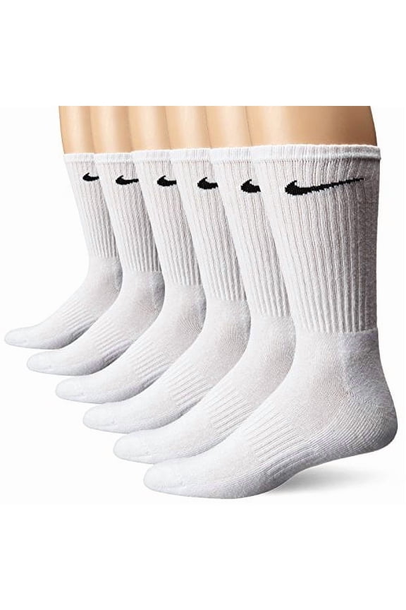 Unisex Performance Cushion Crew Socks with Band (6 Pairs), White/Black, Medium