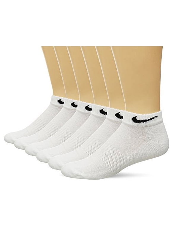 Unisex Performance Cushion Low Rise Socks with Bag (6 Pairs), White/Black, Large