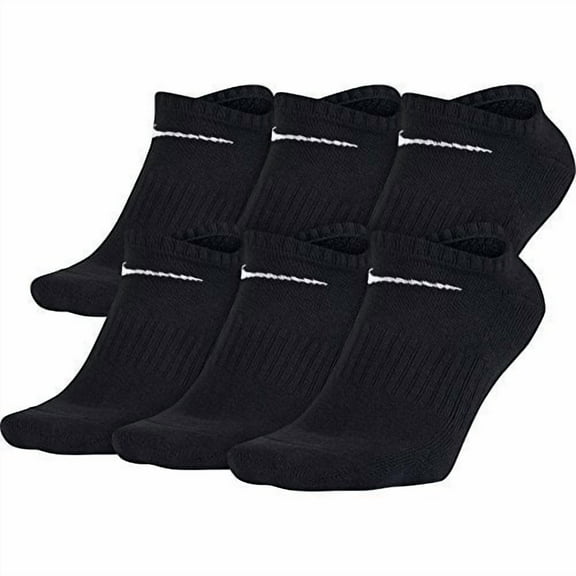 NIKE Unisex Performance Cushion No-Show Socks with Band (6 Pairs), Black/White, Medium