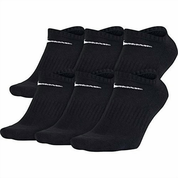 NIKE Unisex Performance Cushion No-Show Socks with Band (6 Pairs), Black/White, Medium