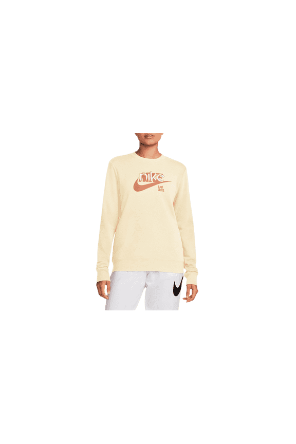 WOMENS Women's Graphic French Terry Crewneck Sweatshirt "Coconut Milk/Amber Brown/White" FN3628 113 FN3628 113 from Stadium Goods