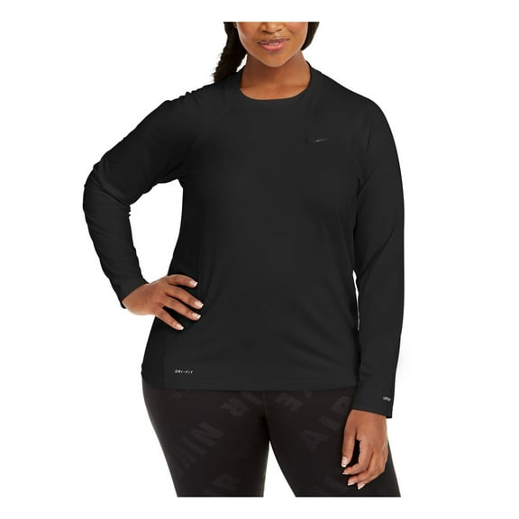 NIKE Women's Black Rash Guard Round Neck Moisture-Wicking UV Protection Essential Swim Shirt 1X