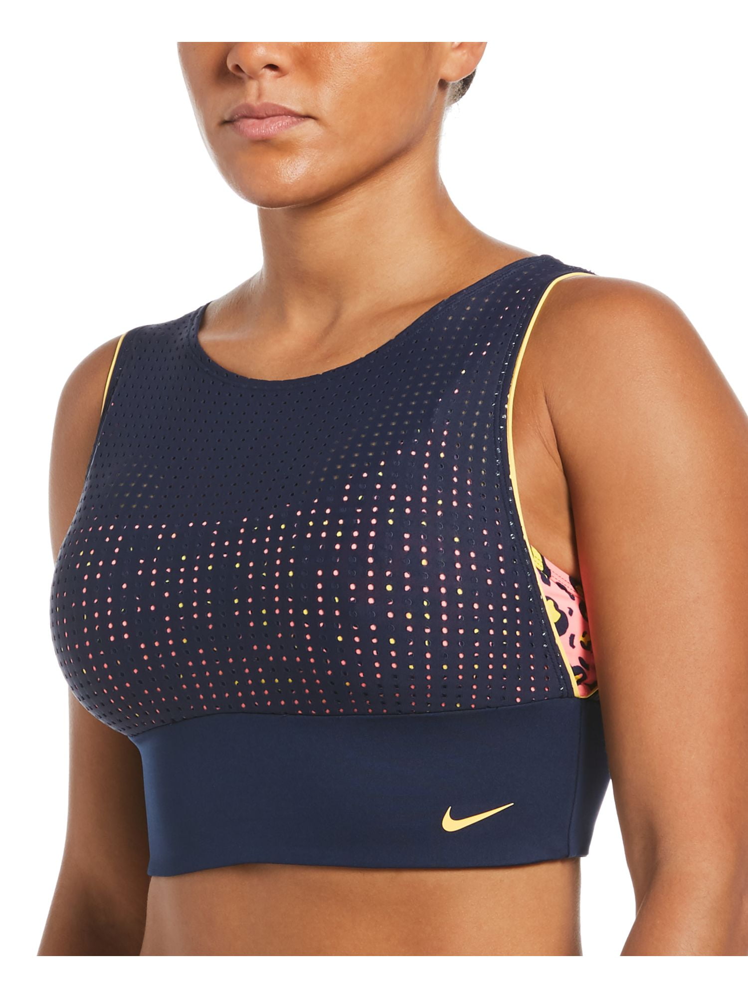 NIKE Women's Navy Animal Print Stretch Medium Support Removable
