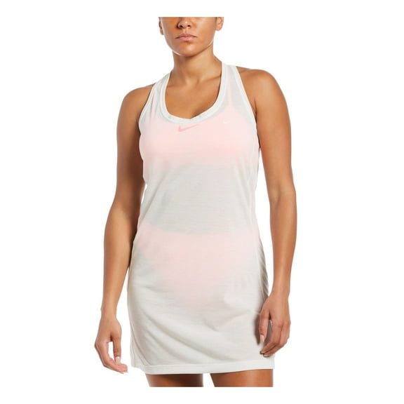 NIKE Women's White Loose Fit Racerback Pocketed Scoop Neck Swimsuit Cover Up M