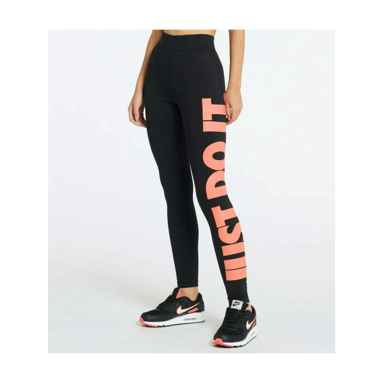 NIKE Womens Black Stretch Logo Graphic Active Wear High Waist Leggings XS