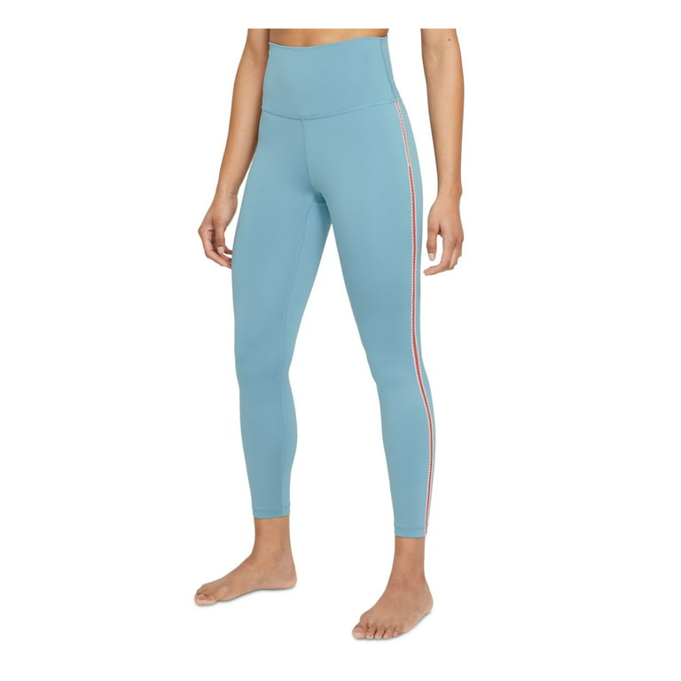 NIKE Womens Blue Stretch Pocketed Moisture Wicking Logo Graphic Active Wear  High Waist Leggings M 