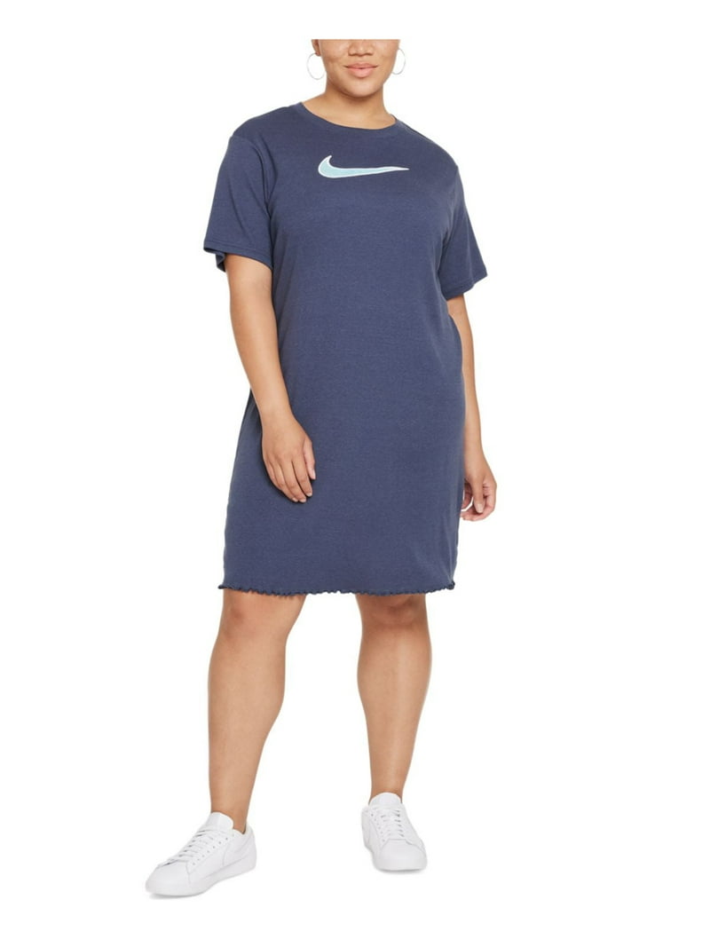 NIKE 1X Womens Navy Logo Graphic Short Sleeve Crew Neck Knee
