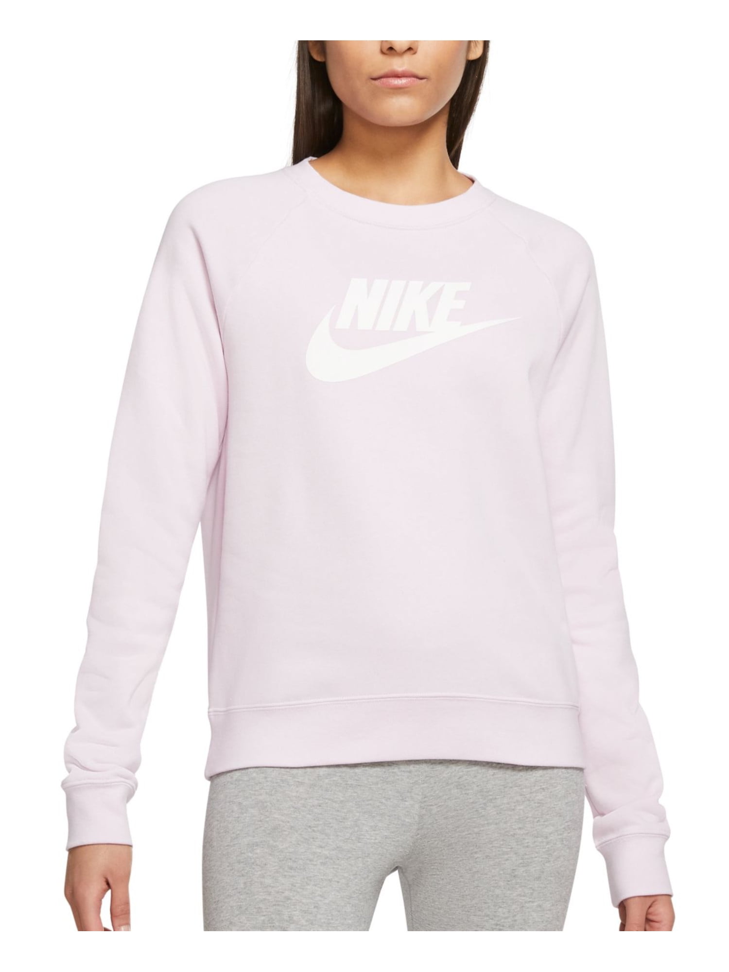 NIKE Womens Pink Logo Graphic Long Sleeve Crew Neck Sweater Plus