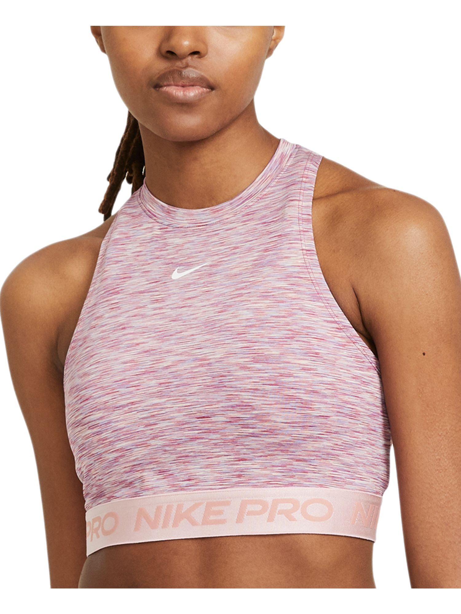 NIKE Womens Pink Moisture Wicking Racerback Fitted Stretch Lightweight Logo  Graphic Sleeveless Mock Neck Active Wear Tank Top L 