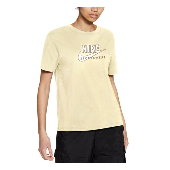 NIKE Womens Yellow Cotton Logo Graphic Short Sleeve Crew Neck T-Shirt M