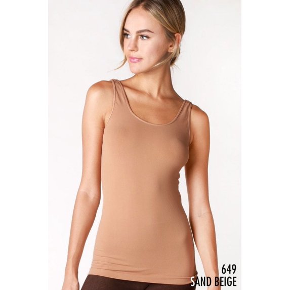 NIKIBIKI Premium Signature Jersey Tank Tops – Seamless Ladies Plain Jersey & Long Tank Tops (One Size, Sand Biege)