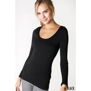 NIKIBIKI Women Seamless Long Sleeve Scoop Neck Top - Basic Tank Tops & Shirts(One Size,Black)